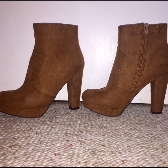 Shoes - Faux suede booties - cognac color
